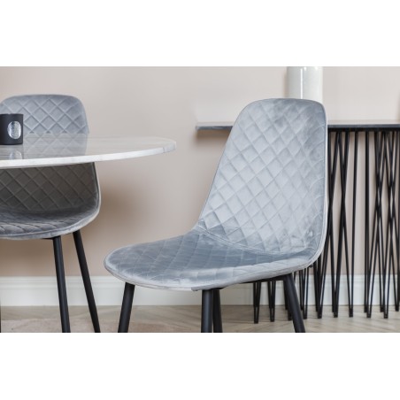 Estelle ümmargune söögilaud ø106 H75 - valge / must+Polar Diamond söögitool - mustad jalad - hall Velvet