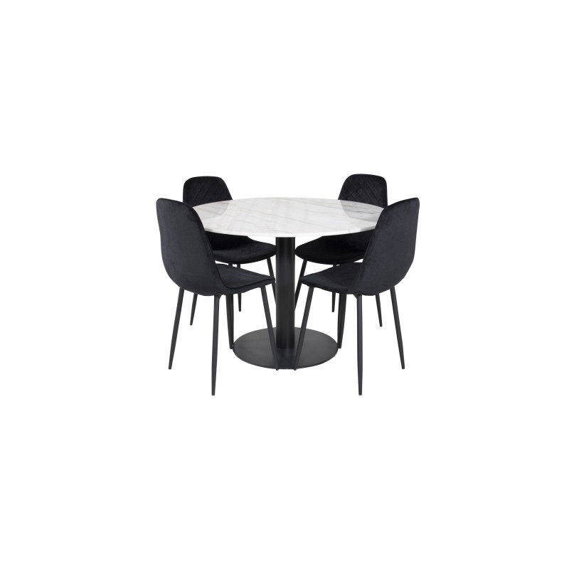 Estelle ümmargune söögilaud ø106 H75 - valge / must+Polar Diamond söögitool - mustad jalad - must samet