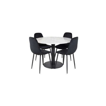 Estelle ümmargune söögilaud ø106 H75 - valge / must+Polar Diamond söögitool - mustad jalad - must samet
