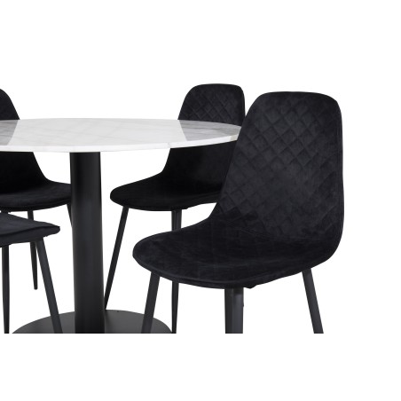 Estelle ümmargune söögilaud ø106 H75 - valge / must+Polar Diamond söögitool - mustad jalad - must samet
