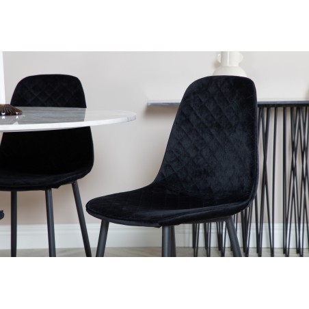 Estelle ümmargune söögilaud ø106 H75 - valge / must+Polar Diamond söögitool - mustad jalad - must samet