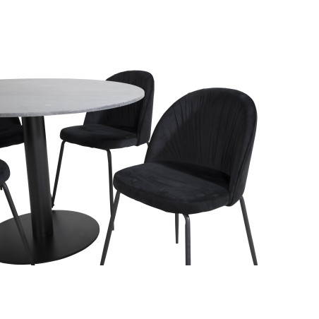 Estelle ümmargune söögilaud ø106 H75 - must / must+kortsud söögitool - mustad jalad - must samet