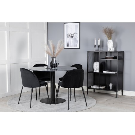 Estelle ümmargune söögilaud ø106 H75 - must / must+kortsud söögitool - mustad jalad - must samet