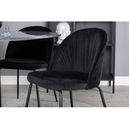 Estelle ümmargune söögilaud ø106 H75 - must / must+kortsud söögitool - mustad jalad - must samet