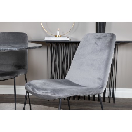 Estelle ümmargune söögilaud ø106 H75 – must/messing+muce söögitool – mustad jalad – hall samet