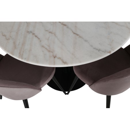 Estelle runt Matbord - Svart / Vit marmor - ø106*H75+Velvet matstol - Manchester
