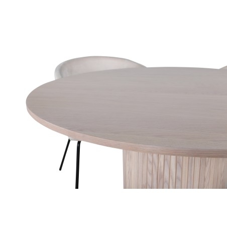 Bianca ümmargune söögilaud , valge pesu must spoon + Berit tool , must beež Velvet
