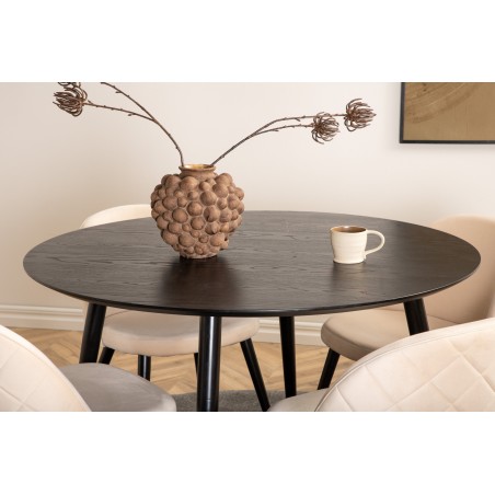 Dipp söögilaud - 115 cm - must spoon / üleni mustad jalad + sametist õmblustega tool - must / beež Velvet