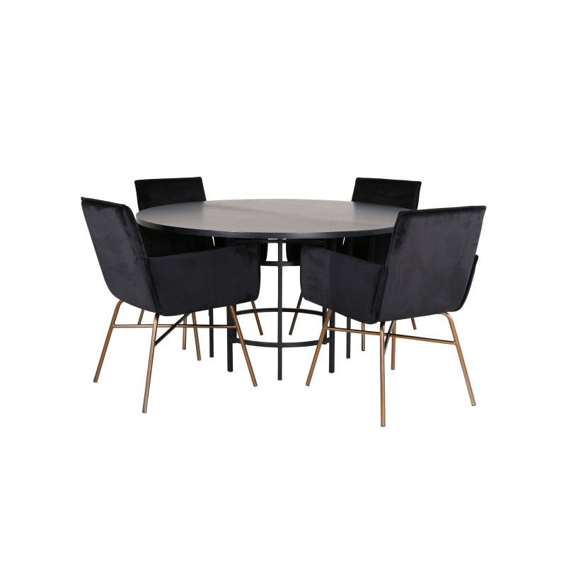 Kopenhaagen – ümmargune söögilaud – must / must+Petra tool – Distressed Copper / Black Velvet