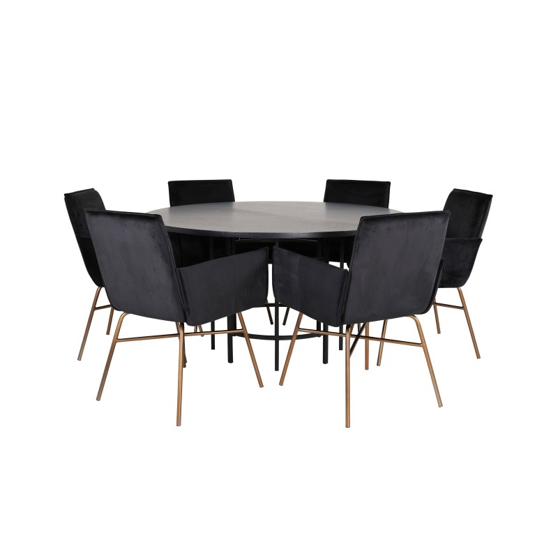 Kopenhaagen – ümmargune söögilaud – must / must+Petra tool – Distressed Copper / Black Velvet