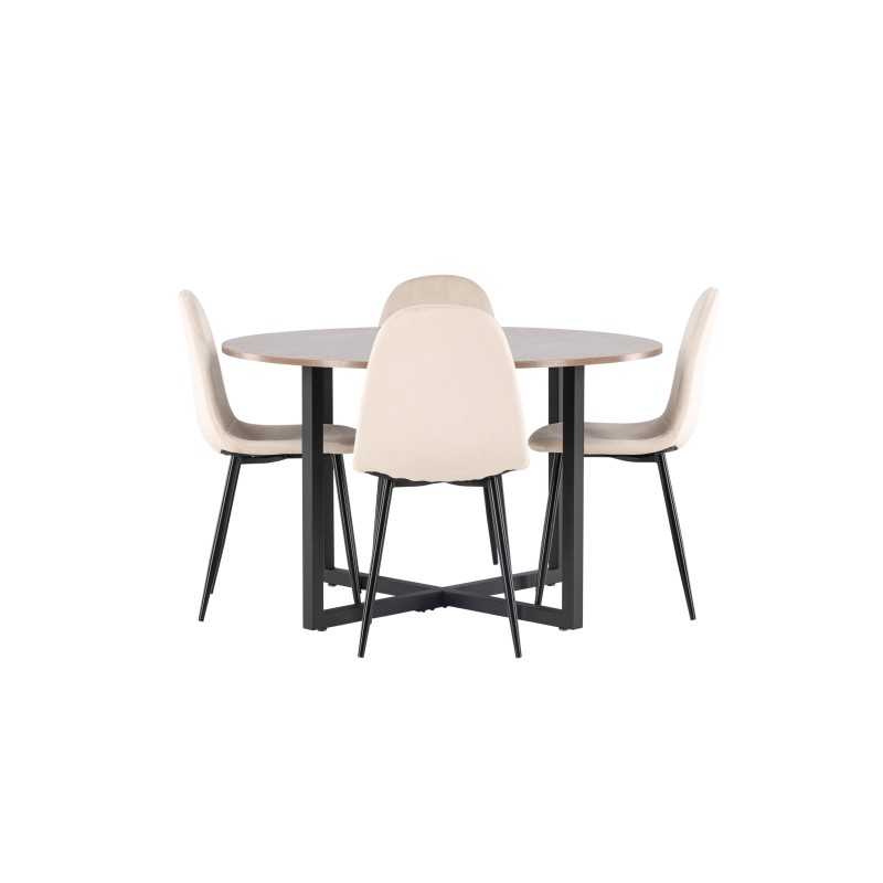 Durango söögilaud - must / pähkel MDF + söögitool Polar - mustad jalad / beež samet 