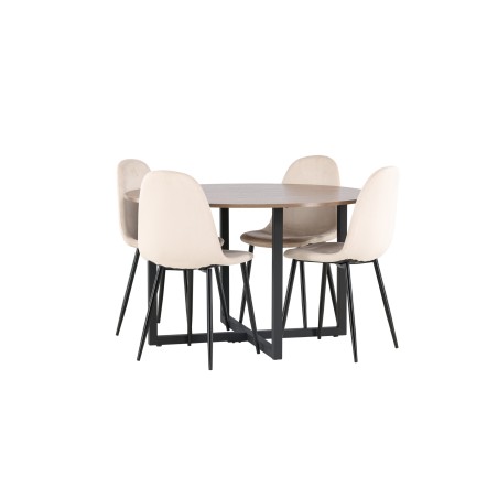 Durango söögilaud - must / pähkel MDF + söögitool Polar - mustad jalad / beež samet 
