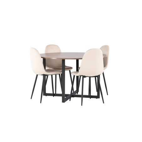 Durango söögilaud - must / pähkel MDF + söögitool Polar - mustad jalad / beež samet 