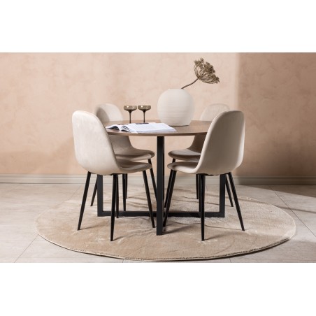Durango söögilaud - must / pähkel MDF + söögitool Polar - mustad jalad / beež samet 