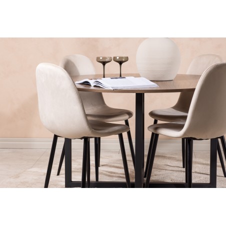 Durango söögilaud - must / pähkel MDF + söögitool Polar - mustad jalad / beež samet 