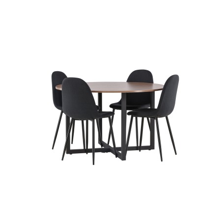 Durango söögilaud - must / pähkel MDF + söögitool Polar - mustad jalad - must kangas 