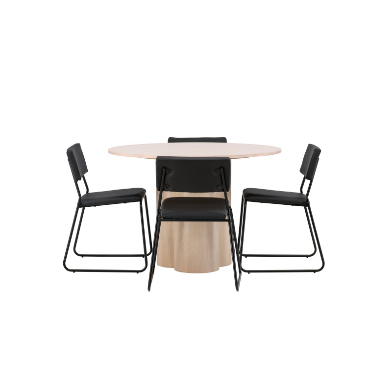 OliviaDining Table-WhiteWashVeneer+Kenth Chair-Black/BlackPU