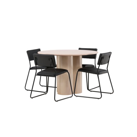 OliviaDining Table-WhiteWashVeneer+Kenth Chair-Black/BlackPU