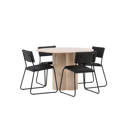OliviaDining Table-WhiteWashVeneer+Kenth Chair-Black/BlackPU
