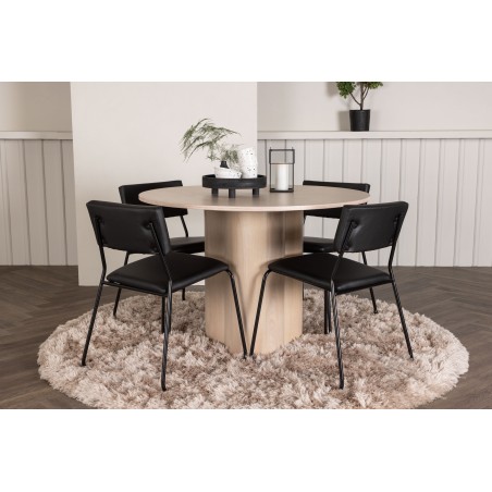 OliviaDining Table-WhiteWashVeneer+Kenth Chair-Black/BlackPU