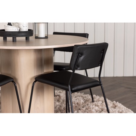 OliviaDining Table-WhiteWashVeneer+Kenth Chair-Black/BlackPU
