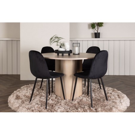 OliviaDining Table-WhiteWashVeneer+PolarDining Chair-Blacklegs/BlackVelvet