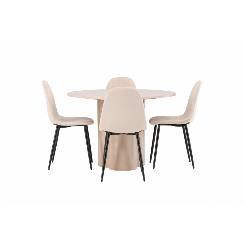 OliviaDining Table-WhiteWashVeneer+PolarDining Chair-Blacklegs/Beige Velvet