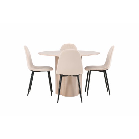 OliviaDining Table-WhiteWashVeneer+PolarDining Chair-Blacklegs/Beige Velvet