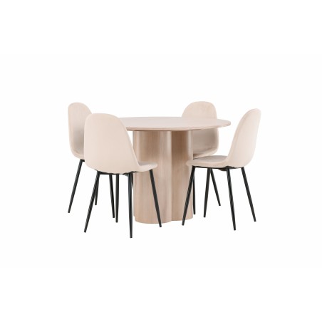 OliviaDining Table-WhiteWashVeneer+PolarDining Chair-Blacklegs/Beige Velvet