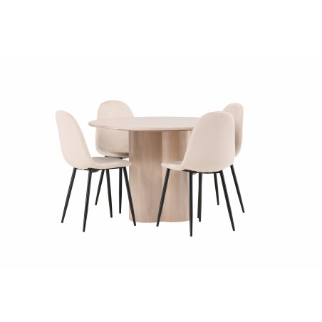 OliviaDining Table-WhiteWashVeneer+PolarDining Chair-Blacklegs/Beige Velvet
