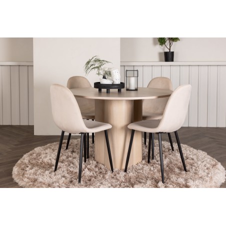 OliviaDining Table-WhiteWashVeneer+PolarDining Chair-Blacklegs/Beige Velvet
