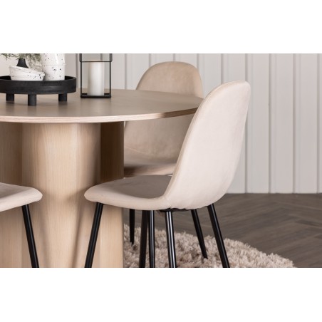 OliviaDining Table-WhiteWashVeneer+PolarDining Chair-Blacklegs/Beige Velvet