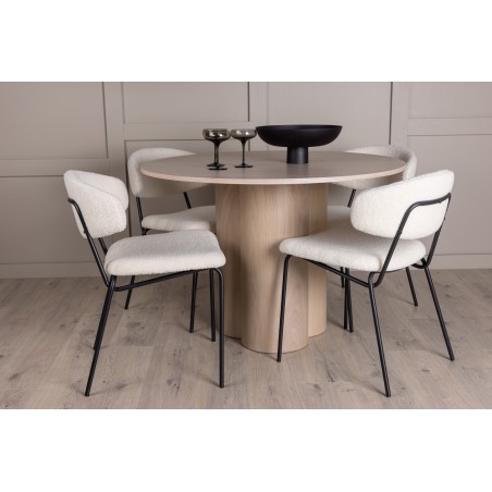 OliviaDining Table-WhiteWashVeneer+ChicoDining Chair-Black/WhiteBoucle
