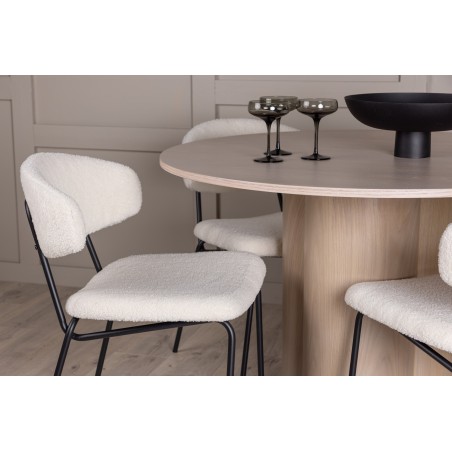 OliviaDining Table-WhiteWashVeneer+ChicoDining Chair-Black/WhiteBoucle