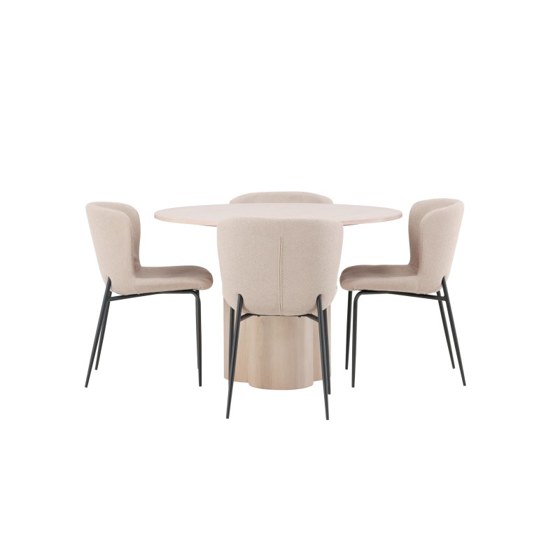 OliviaDining Table-WhiteWashVeneer+ModestoDining Chair-Beige/BeigeBoucle