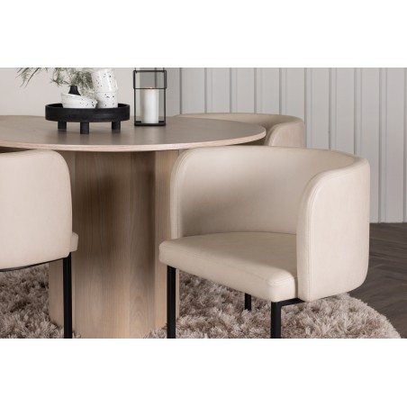 OliviaDining Table-WhiteWashVeneer+SimrishmanSöögitool-Must/BeežTC-kangas