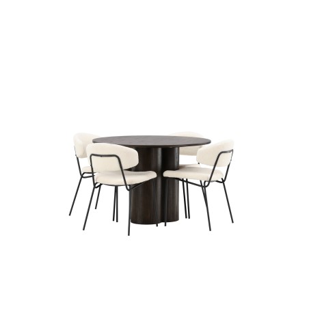 OliviaDiningTable-Mocca/MoccaVeneer+ChicoDiningChair-Must/WhiteBoucle