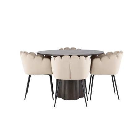 OliviaDining Table-Mocca/MoccaVeneer+Limhamn Chair-Black/Beige Velvet