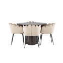 OliviaDining Table-Mocca/MoccaVeneer+Limhamn Chair-Black/Beige Velvet