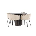 OliviaDining Table-Mocca/MoccaVeneer+Limhamn Chair-Black/Beige Velvet
