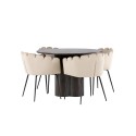 OliviaDining Table-Mocca/MoccaVeneer+Limhamn Chair-Black/Beige Velvet