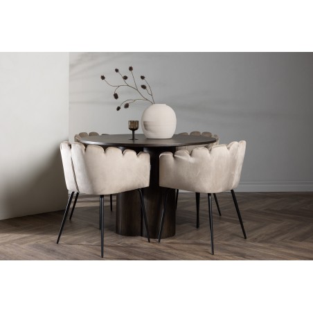 OliviaDining Table-Mocca/MoccaVeneer+Limhamn Chair-Black/Beige Velvet