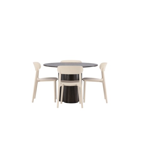OliviaDiningTable-Mocca/MoccaVeneer+ÅstolDining Chair-Nature Puitplastkomposiit