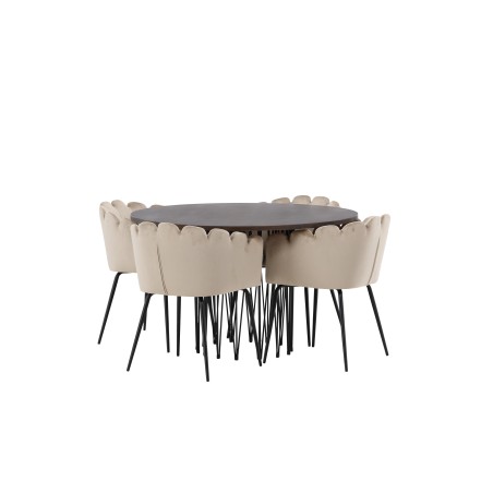 Kivist ümmargune söögilaud - must / Mocca spoon + Limhamni tool - must / beež samet 