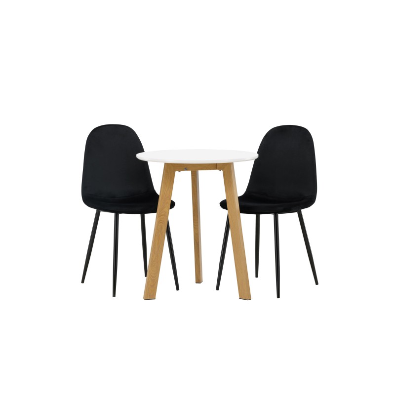 Leonora söögilaud φ65 - Oaklook / valge MDF + söögitool Polar - mustad jalad / must samet _2