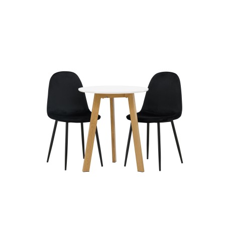 Leonora söögilaud φ65 - Oaklook / valge MDF + söögitool Polar - mustad jalad / must samet _2