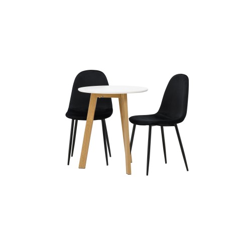 Leonora söögilaud φ65 - Oaklook / valge MDF + söögitool Polar - mustad jalad / must samet _2