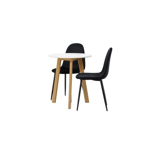 Leonora söögilaud φ65 - Oaklook / valge MDF + söögitool Polar - mustad jalad / must samet _2