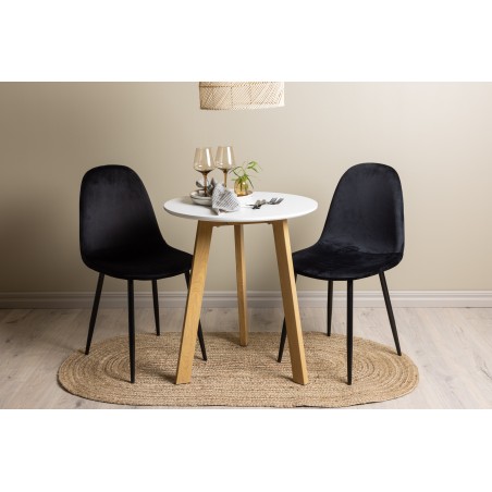 Leonora söögilaud φ65 - Oaklook / valge MDF + söögitool Polar - mustad jalad / must samet _2