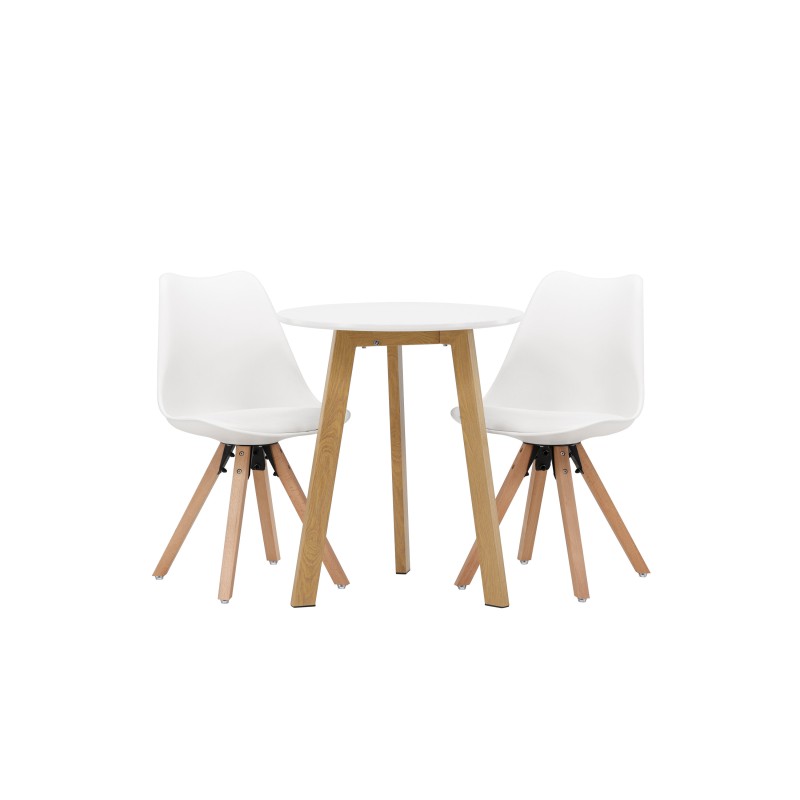 Leonora söögilaud φ65 - Oaklook / valge MDF + söögitool Zeno - Nature woodlook / valge PP _2